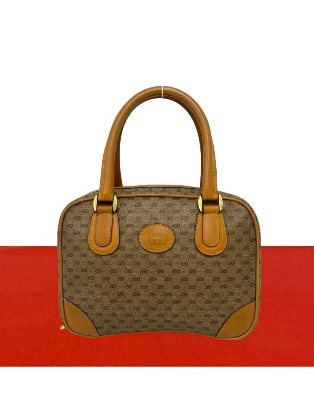 Gucci Vintage Micro GG Logo Pattern Leather Mini Boston Bag Brown
